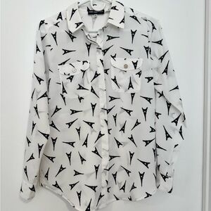 White Eiffel Tower Print Shirt